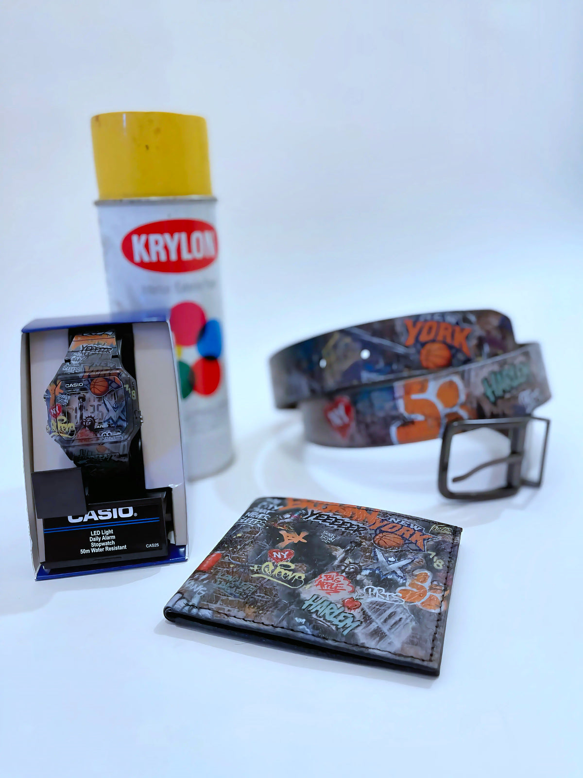 NYC Graffiti Belt  & NYC Graffiti Watch Customized Casio By VM The Essentials Pack (Bonus Wallet)