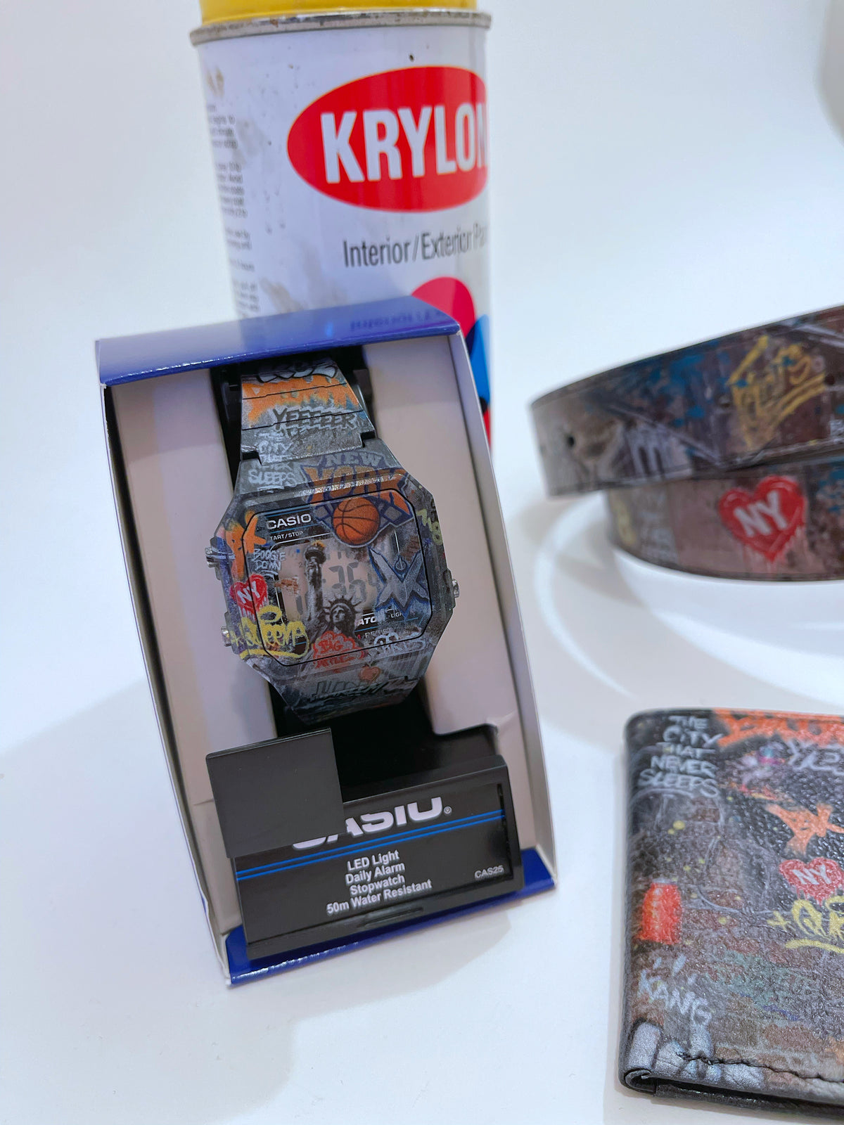 NYC Graffiti Belt  & NYC Graffiti Watch Customized Casio By VM The Essentials Pack (Bonus Wallet)